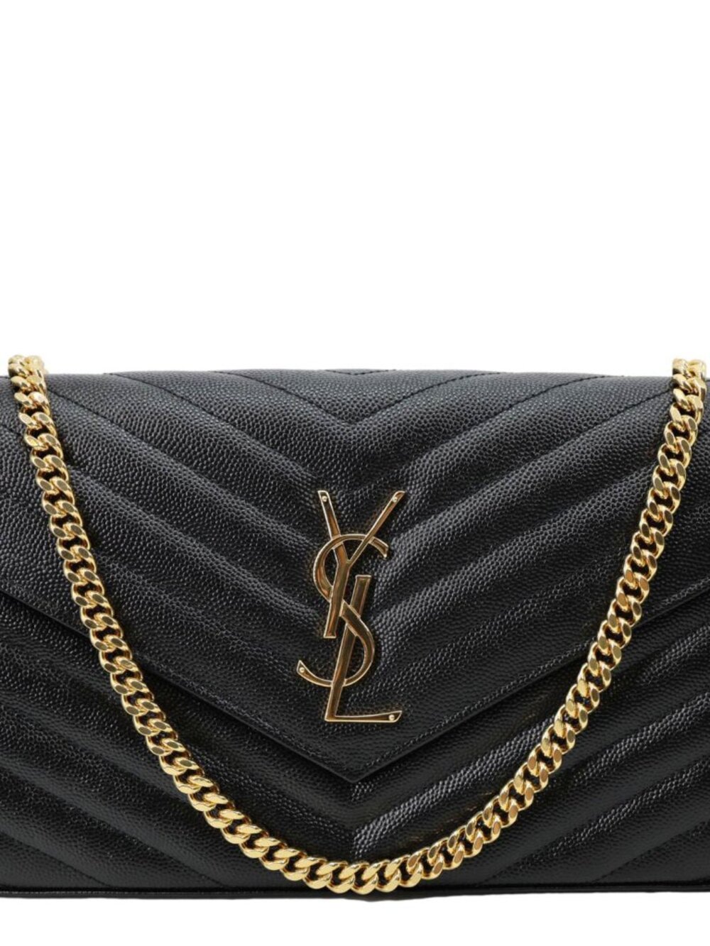 Yves Saint Laurent  Cassandra Matelasse Grain De Poudre Chain Wallet Black
